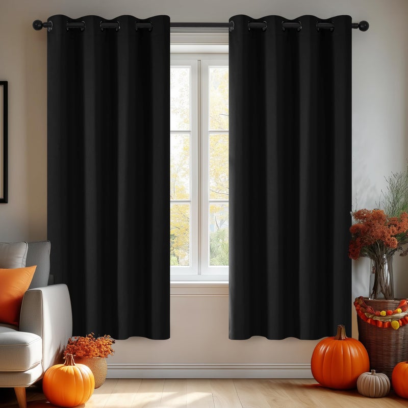 Deconovo Blackout Curtains for Bedroom â€“ Set of 2 52W x 72L Inch Thermal Insulated & Noise Reducing Panelsâ€“Home Window Room Darkening Sustainable Grommet Drapes for Living Room and Nursery, Black - Image 1